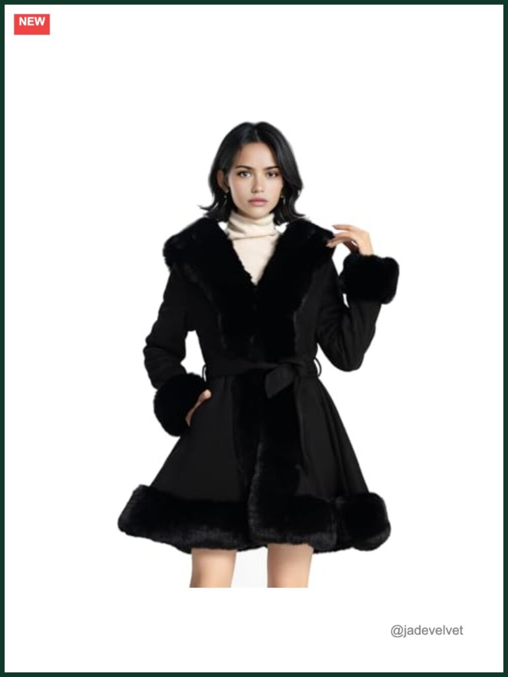 Faux Fur Leather Women's Peplum Parka Coat with Belt